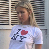 Cute Tee Heart Letter Print Cropped Top Summer Y2K E-Girl T-Shirts Korean Harajuku Preppy T-Shirt Female Short Sleeve Top 2000S